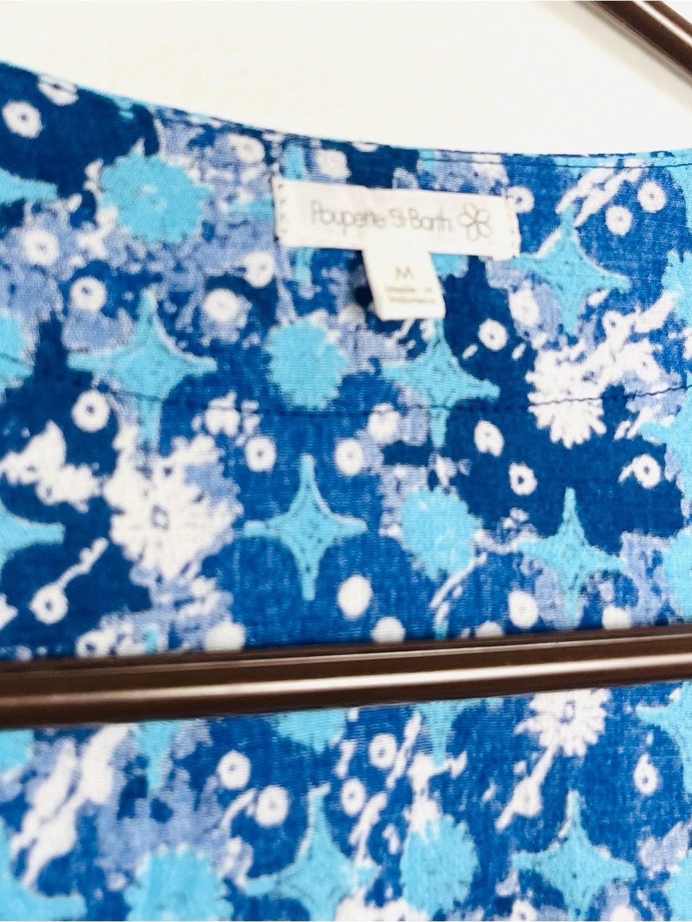 Poupette St Barth Medium Blue Floral Smocked Flutter Sleeve Tasseled Mini Dress - Picture 7 of 7